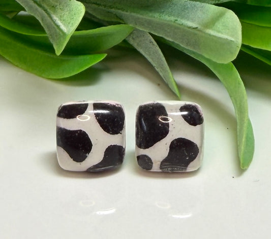 Cow print square stud earrings