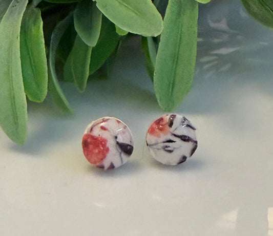 Orange floral print round studs