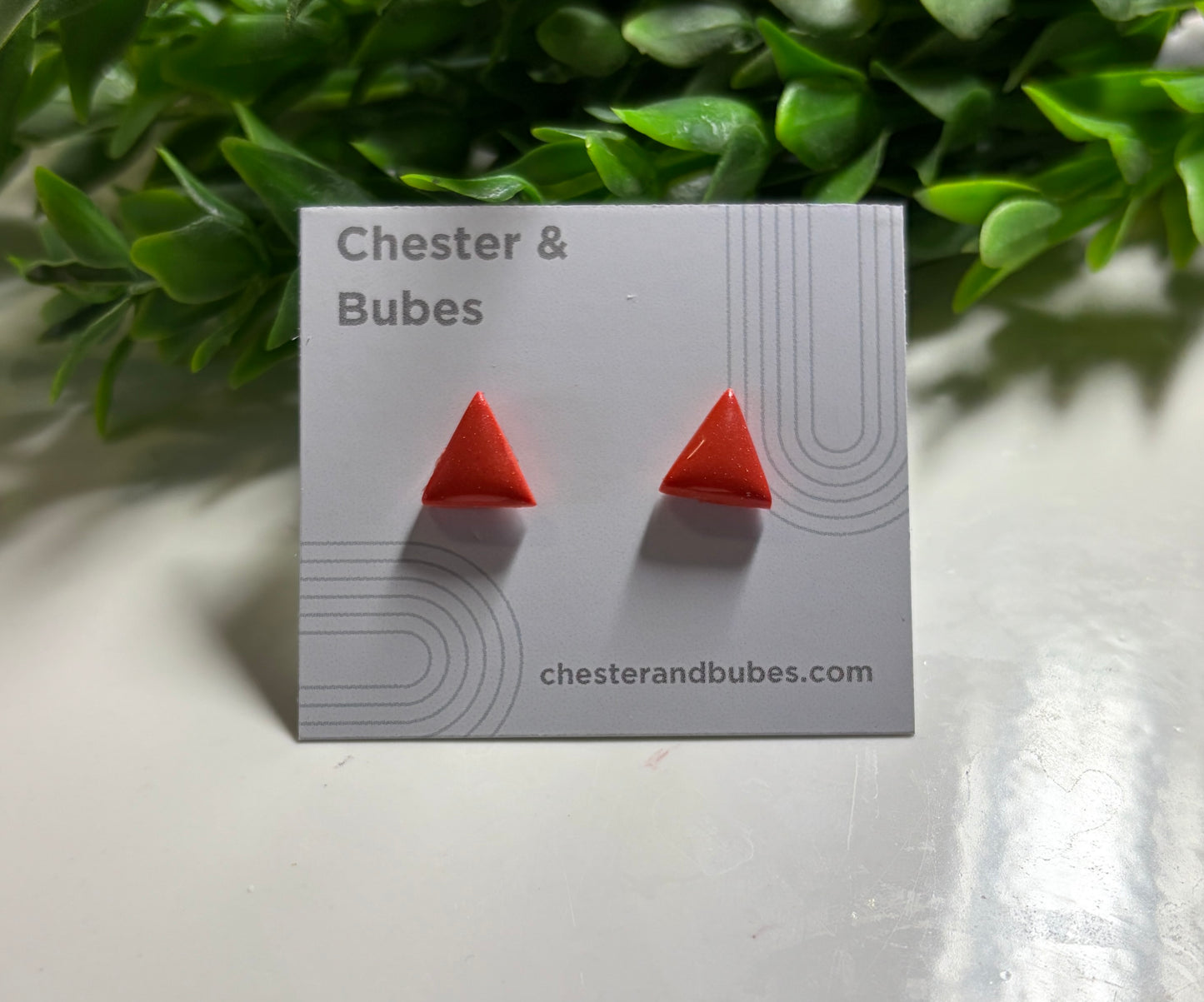 Tangerine Glossy Triangle Studs