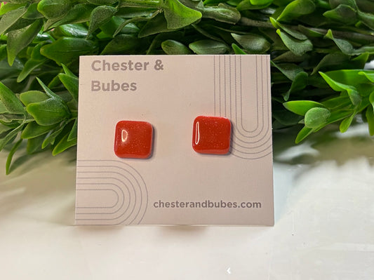 Tangerine Glossy Square Studs