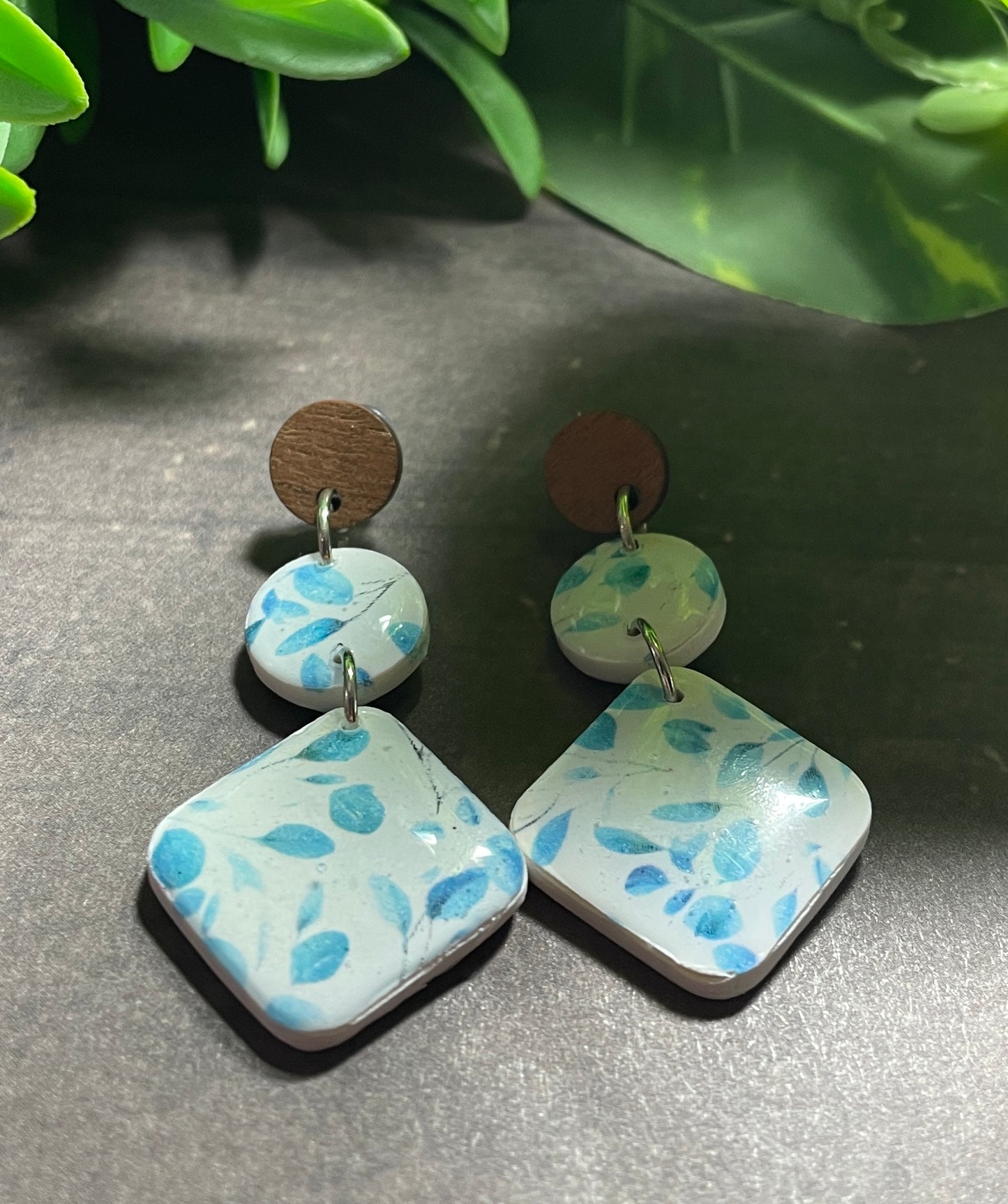 Blue and white patterned earrings
