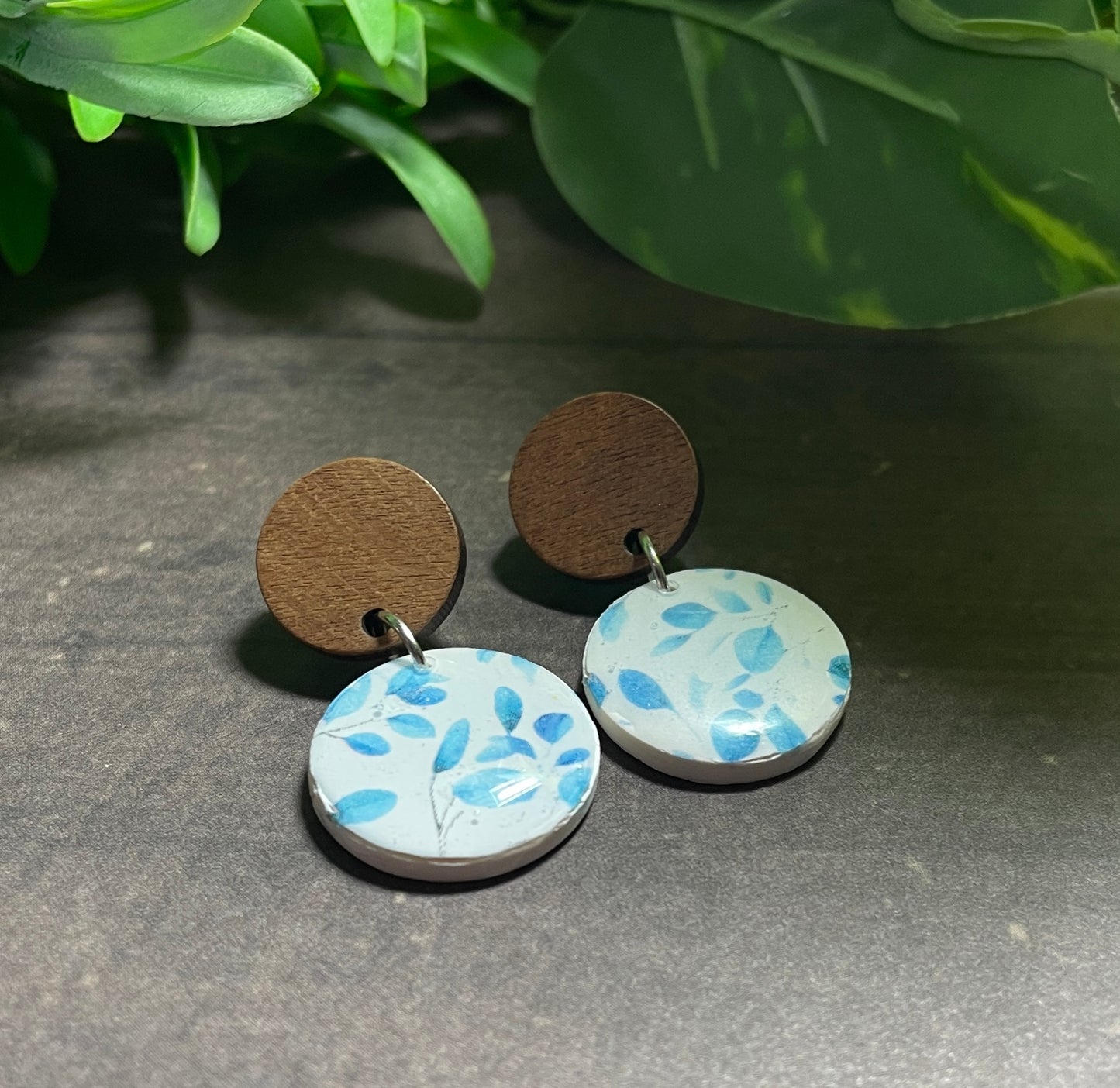 Blue and white patterned earrings
