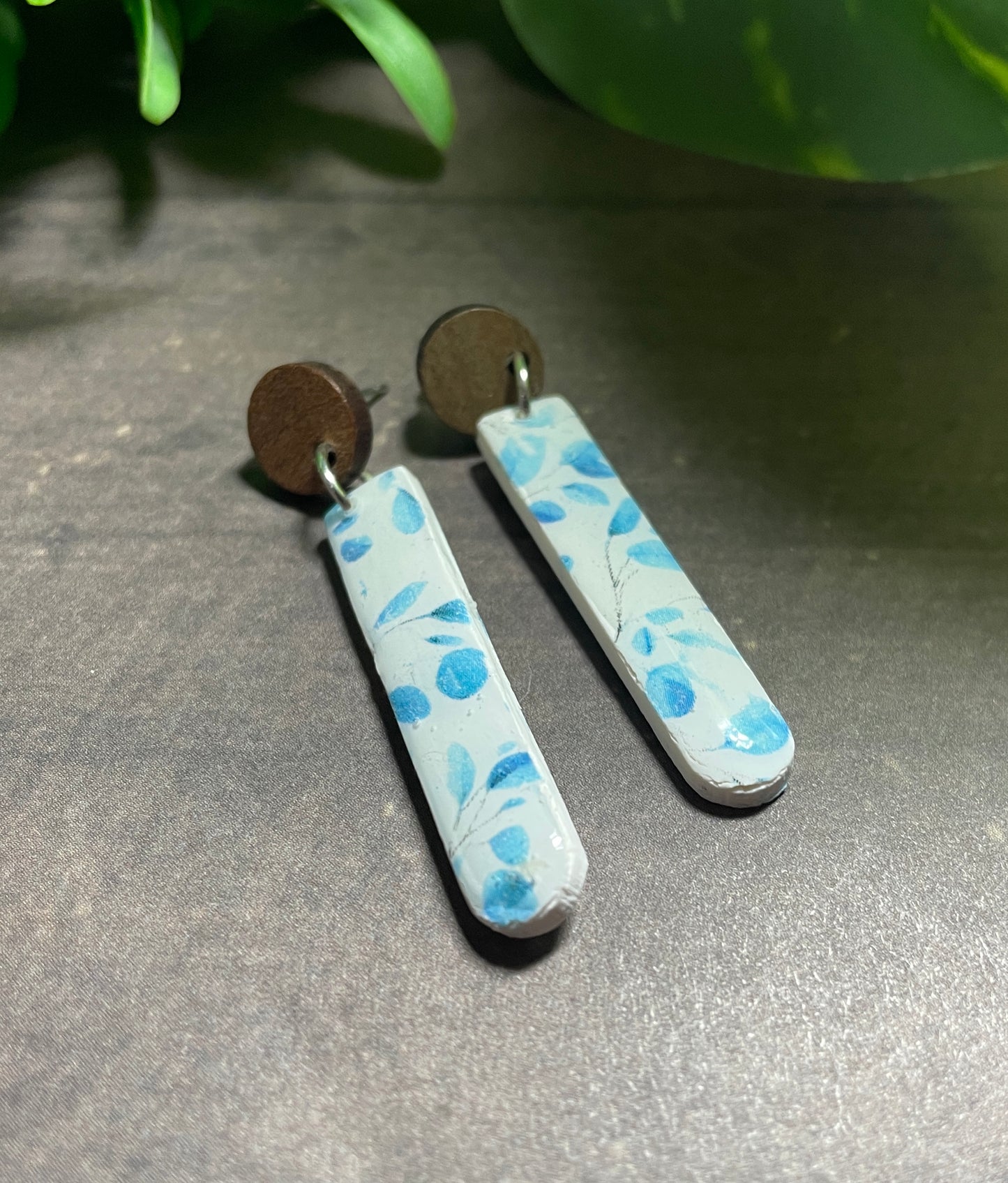 Blue and white patterned earrings