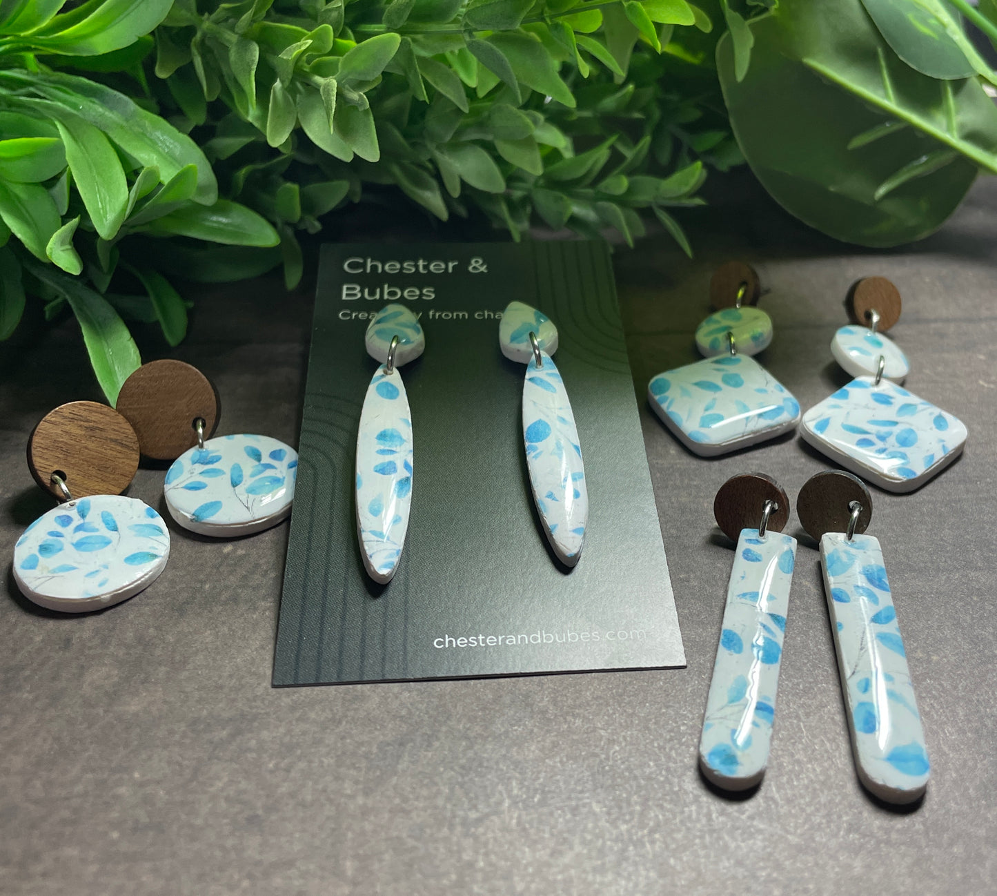 Blue and white patterned earrings