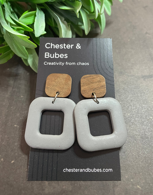 Slate grey chunky square earrings